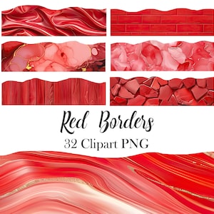 Rode rand clipart, rode textuurranden png, plakboek, digitale download