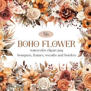 Boho Blumen Aquarell Clipart, Hochzeit Blumen Strauß PNG, Aquarell Blumen Clipart Blumensträuße Kranz, digitaler Download