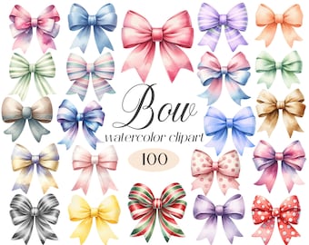 Bow Clipart Bundle, Watercolor Ribbon Clipart, Bow PNG, Pink Bows, Christmas Bow Clipart, Pastel Bows, Digital Download