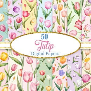 Tulip Digital Paper, Tulip Background Bundle, Spring Flower, Scrapbook Paper, Digital Download