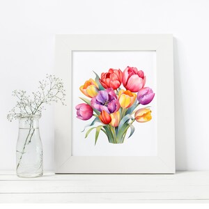 Colorful Tulip Watercolor Clipart, Tulip PNG, Watercolor Floral Clipart Bouquet Wreath, Spring Flower, Digital Download image 5