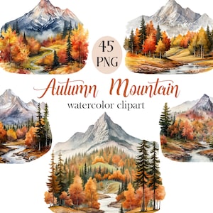 Herbst Berg Clipart, Aquarell Berglandschaft Clipart, Herbst Berg PNG, Sublimation, Natur, digitaler Download