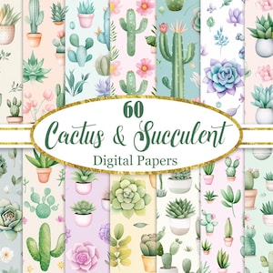 Carta digitale Cactus, Pacchetto di sfondi succulenti, Carta per scrapbooking, Download digitale