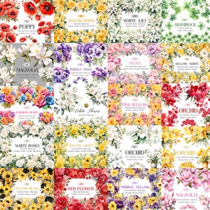 Blomma Clipart Bundle, Akvarell Blommig Clipart, Blomma PNG Bundle, Sublimering, Blombukett, Krans, Digital Nedladdning bild 3