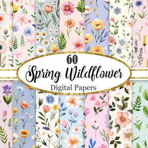 Spring Wildflower Digital Paper, Flower Background Bundle, Scrapbook Paper, Digital Download