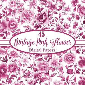 Vintage Pink Flower Digital Paper, Pink Floral Background, Spring Flower, Scrapbook Paper, Digital Download