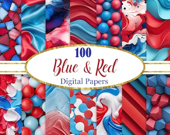 Blue Red Digital Paper, Red Blue Background Bundle, Texture, Scrapbook Paper, Digital Download