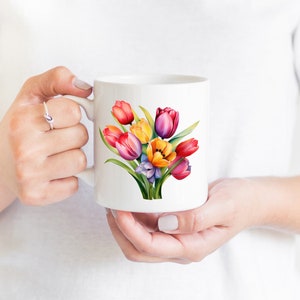 Colorful Tulip Watercolor Clipart, Tulip PNG, Watercolor Floral Clipart Bouquet Wreath, Spring Flower, Digital Download image 6