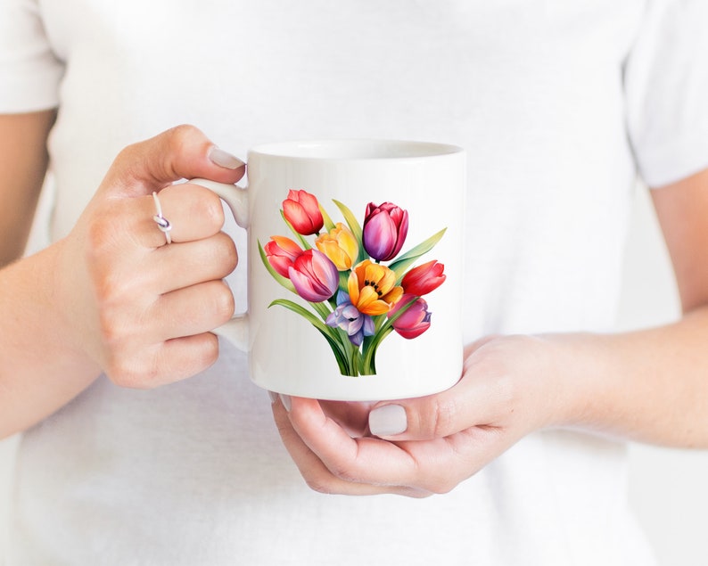 Colorful Tulip Watercolor Clipart, Tulip PNG, Watercolor Floral Clipart Bouquet Wreath, Spring Flower, Digital Download image 6
