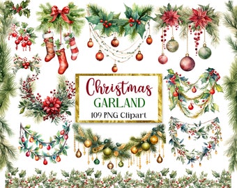 Christmas Garland PNG Clipart, Christmas Border Clipart, Christmas Light, Poinsettia Border, Christmas Sublimation, Christmas Ornament PNG