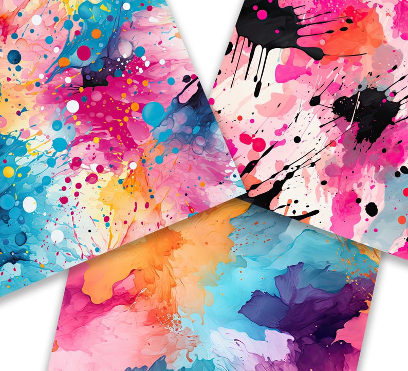 Splash Digital Paper, Watercolor Splash Background Bundle, Splatter ...