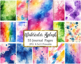 Watercolor Splash Journal Pages, Colorful Digital Paper, Background