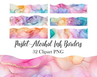 Pastel Alcohol Ink Border Clipart, Pastel Borders PNG, Scrapbook, Digital Download