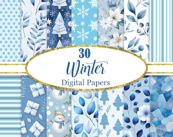 Winter Digital Paper, Winter Background Bundle, Scrapbook Paper, Digital Download
