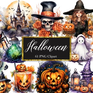 Halloween PNG, Watercolor Halloween Clipart Bundle, Spooky, Halloween Sublimation, Digital Download