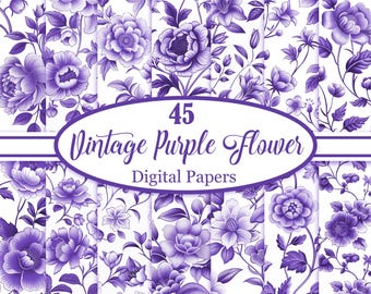 Vintage Purple Flower Digital Paper, Purple Floral Background, Spring Flower, Scrapbook Paper, Digital Download