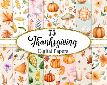 Cyfrowy papier na Święto Dziękczynienia, Zestaw tła na Święto Dziękczynienia, Jesień, Papier do scrapbookingu, Pobieranie cyfrowe