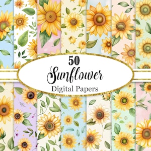 Sonnenblume Digitales Papier, Sonnenblume Hintergrund Bundle, Sommer Blume, Scrapbook Papier, Digital Download