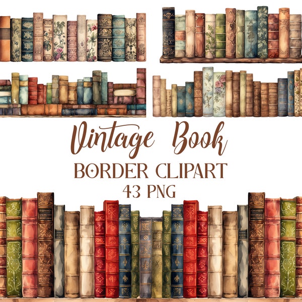 Book Clipart, Vintage Book Border Clipart Bundle, Book PNG, Book Sublimation, Frame, Digital Download