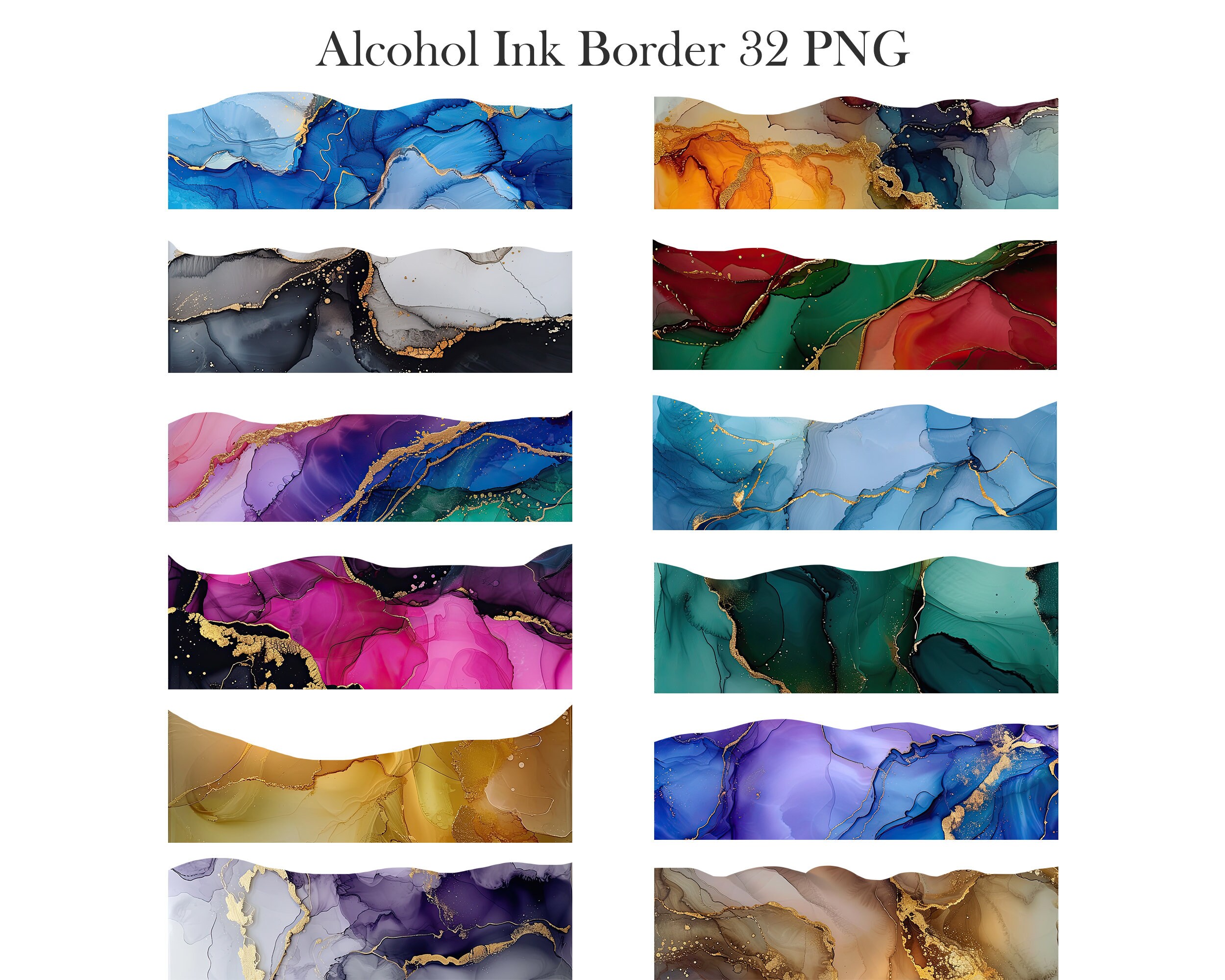 Alcohol Ink Border Clipart, Colorful Ink Borders PNG, Scrapbook, Junk ...