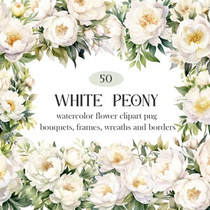 Weiß Pfingstrose Blume Clipart, Aquarell Blumen PNG, Hochzeit Bouquet Kranz, Blumen Sublimation, digitaler Download