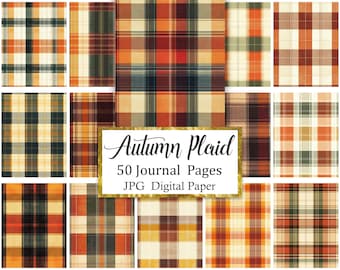 Autumn Plaid Digital Paper, Fall Journal Pages, Scrapbook Papers