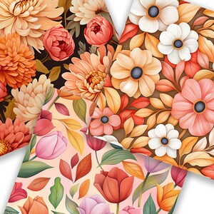 May include: Three different floral patterns featuring a variety of flowers in shades of pink, orange, white, and yellow. The patterns are ideal for crafting, scrapbooking, or other creative projects.