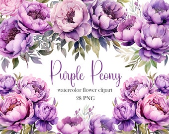 Purple Peony Flower Clipart, Peony PNG, Floral Bouquet, Purple Flower Clipart, Wreath, Digital Download, Spring Floral