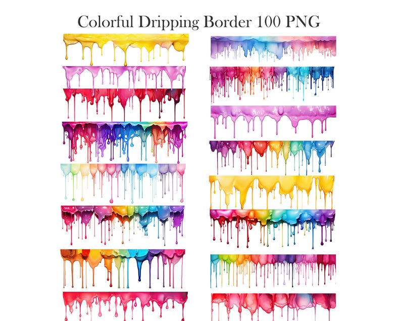 Colorful Dripping Border Clipart, Rainbow Drips Borders PNG, Digital ...