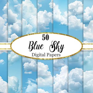 Blue Sky Digital Paper, Sky Background, Blue Texture, Cloud, Scrapbook Papers, Digital Download