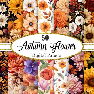 Digitaal papier herfstbloem, achtergrondbundel herfstbloem, plakboekpapier, rommeljournaal, digitale download