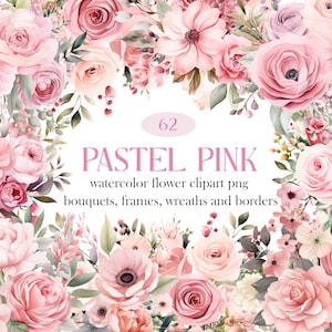 Pink Flower PNG, Watercolor Pink Floral Clipart, Wedding Bouquet Wreath, Flower Sublimation, Pastel Pink Rose png