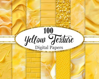Yellow Digital Paper, Yellow Background Bundle, Yellow Texture, Wood, Brick Wall, Scrapbook Paper, Digital Download