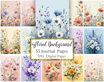 Floral Background, Wildflower Digital Paper, Flower Journal Pages