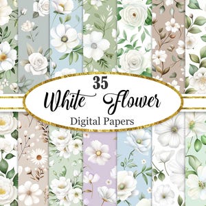 White Flower Digital Paper, White Floral Background Bundle, Spring Flower, Scrapbook Paper, Digital Download