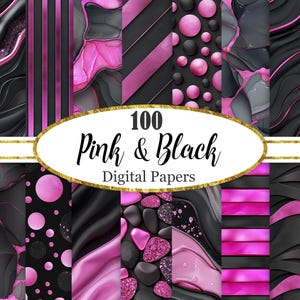 Pink and Black Digital Paper, Black Background Bundle, Pink Texture, Scrapbook Paper, Digital Download