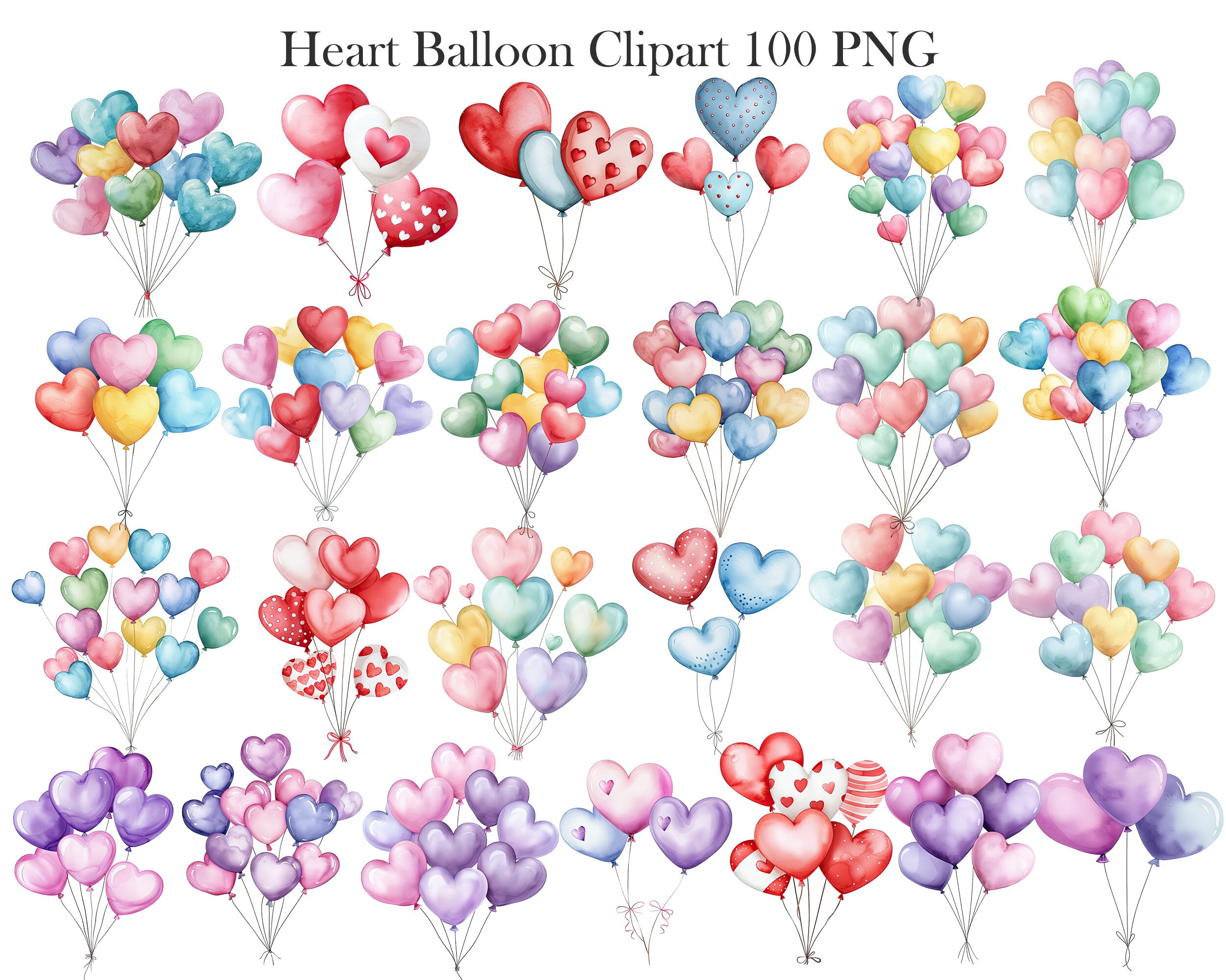 Heart Balloon PNG, Watercolor Valentine Balloon Clipart, Birthday Party ...
