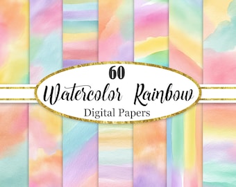 Watercolor Rainbow Digital Paper, Colorful Background