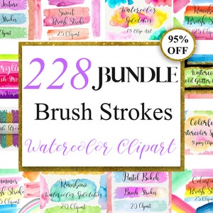 Aquarel penseelstreek clipartbundel, aquarel splash png, aquarel vlek, digitale download