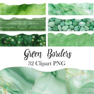 Groene rand clipart, groene textuur randen png, plakboek, digitale download