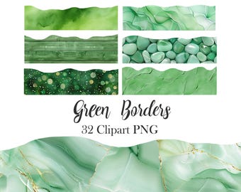 Imágenes prediseñadas de borde verde, bordes de textura verde PNG, álbum de recortes, descarga digital