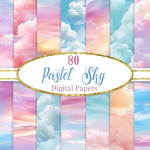 Carta digitale cielo pastello, pacchetto di sfondi cielo, nuvole, texture, carta per scrapbooking, download digitale