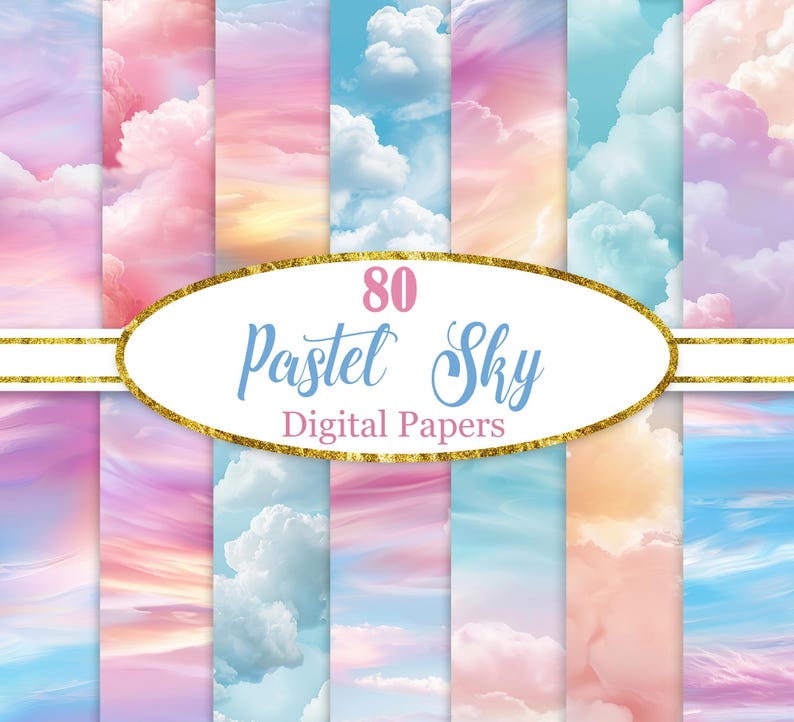 Pastel Sky Digital Paper, Sky Background Bundle, Cloud, Texture ...