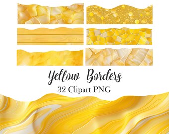 Gelbe Rahmen Clipart, gelbe Textur Ränder PNG, Scrapbook, digitaler Download