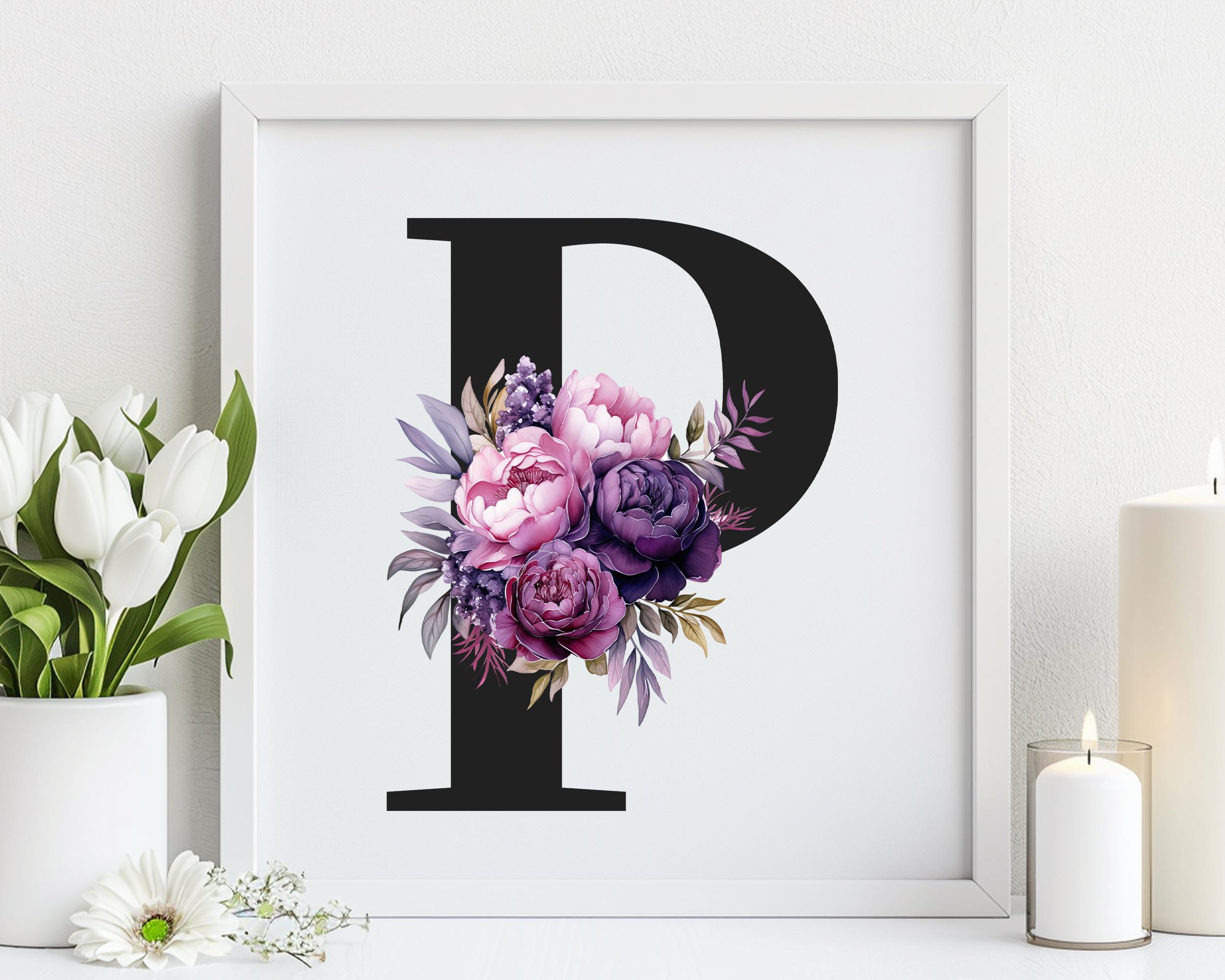 Purple Floral Alphabet Clipart, Flower Alphabet PNG, Letters Clipart ...