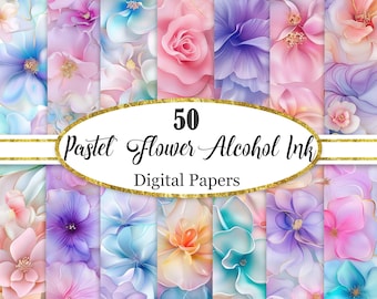 Pastel Flower Alcohol Ink Digital Paper, Pastel Background, Floral Texture, Scrapbook Paper, Digital Download