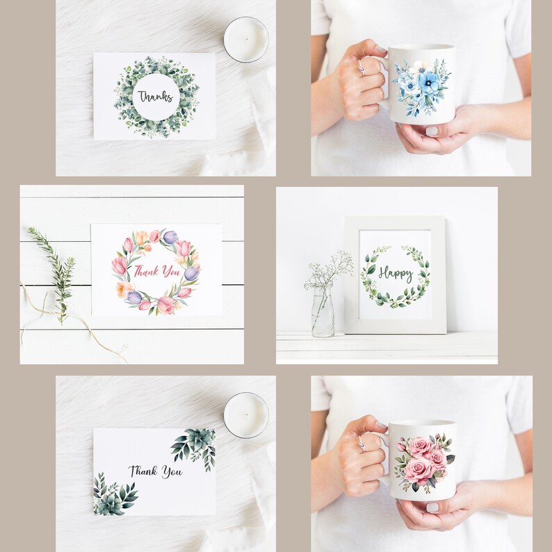 Blomma Clipart Bundle, Akvarell Blommig Clipart, Blomma PNG Bundle, Sublimering, Blombukett, Krans, Digital Nedladdning bild 10