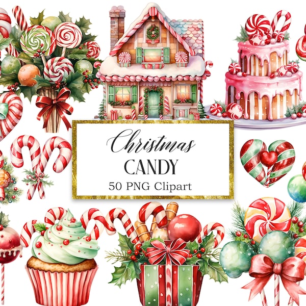 Weihnachten Candy Clipart, Aquarell Weihnachten Süßigkeiten, Candy Cane PNG, digitale Grafik Clip Art