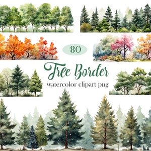 Albero PNG, pacchetto clipart bordo albero acquerello, sublimazione dell'albero, natura, album di ritagli, albero di Natale, download digitale