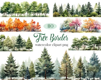Tree PNG, Watercolor Tree Border Clipart Bundle, Tree Sublimation, Nature, Scrapbooks, Christmas Tree, Digital Download